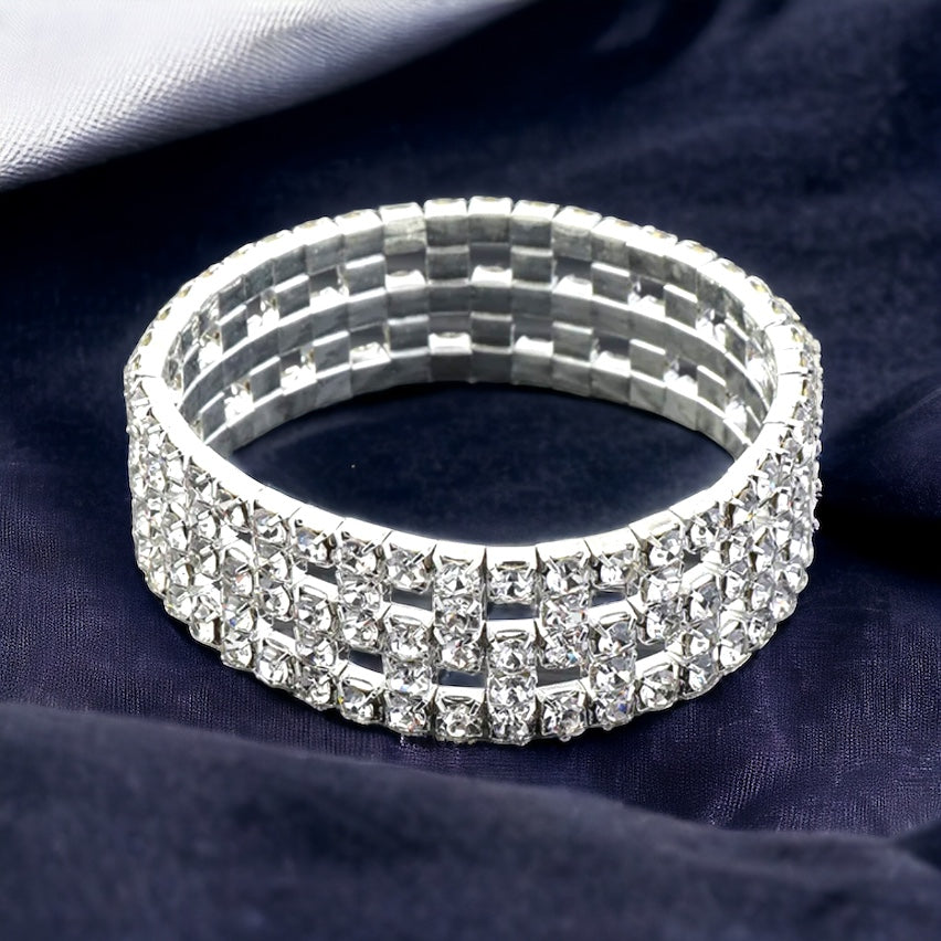 BABY SHARR - silver clear rhinestone mesh bracelet