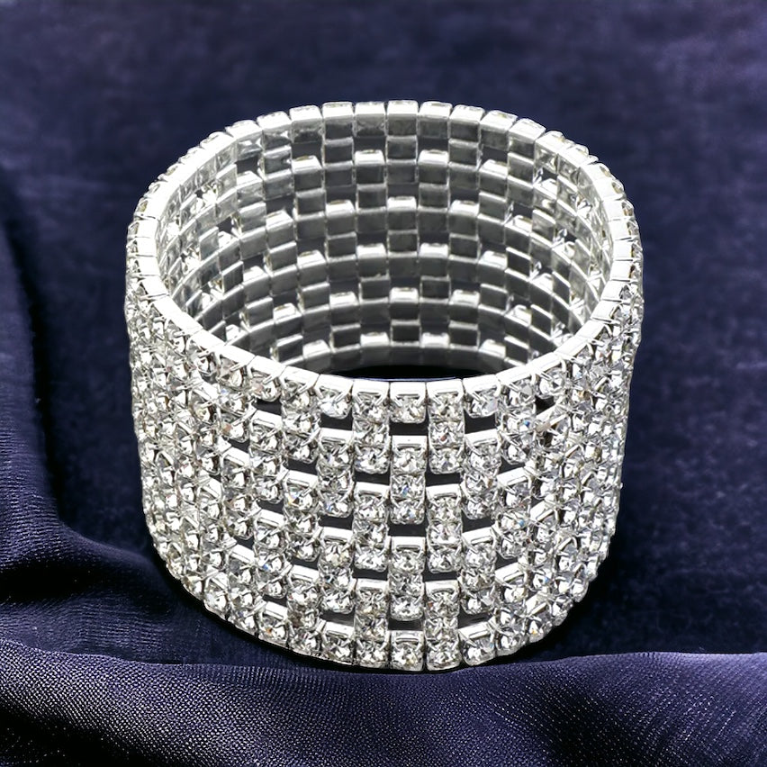 SHARR - clear silver mesh stretch rhinestone bracelet