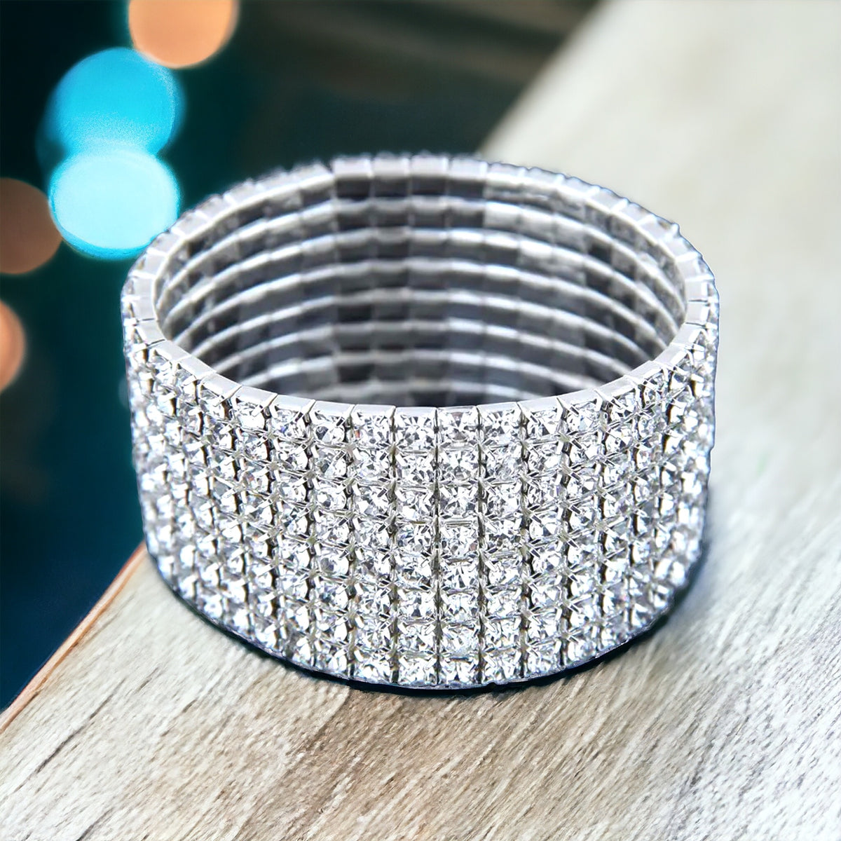 MADISON - clear silver 8 row stretch rhinestone bracelet
