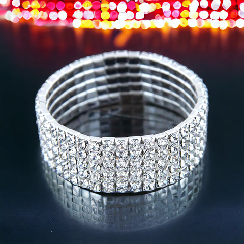 MADISON - clear silver 5 row rhinestone stretch bracelet