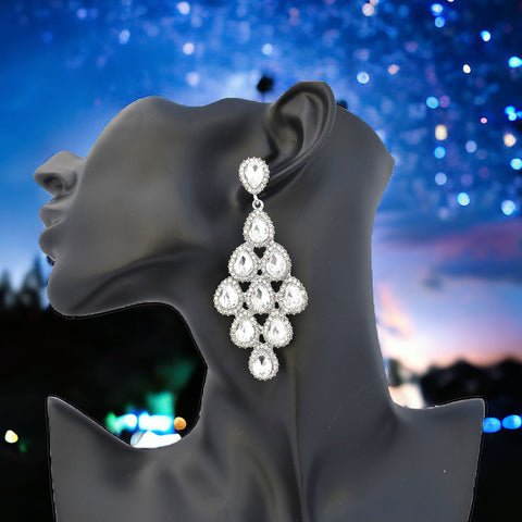 SAFIYA - clear silver teardrop rhinestone earrings