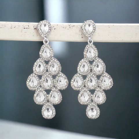 SAFIYA - clear silver teardrop rhinestone earrings