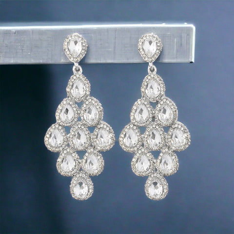 SAFIYA - clear silver teardrop rhinestone earrings