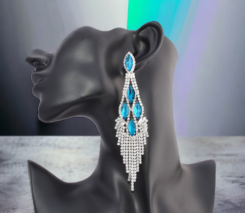 ENCHANTED - Dark Teal rhinestone marquise fringe earrings