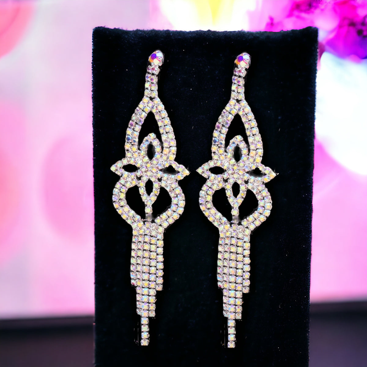 FLORA - ab silver dangle rhinestone earrings