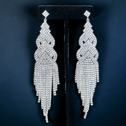KYRAH - Clear Silver Rhinestone Dangle Statement Earrings