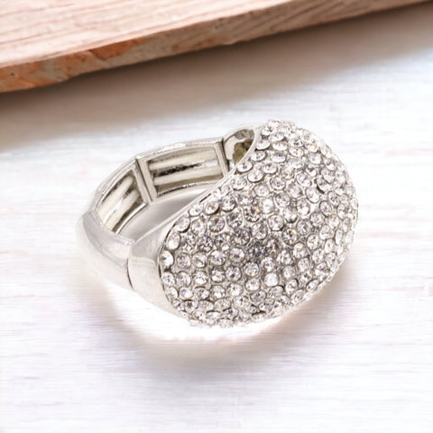 Scarlett - clear silver pave stretchable rhinestone ring