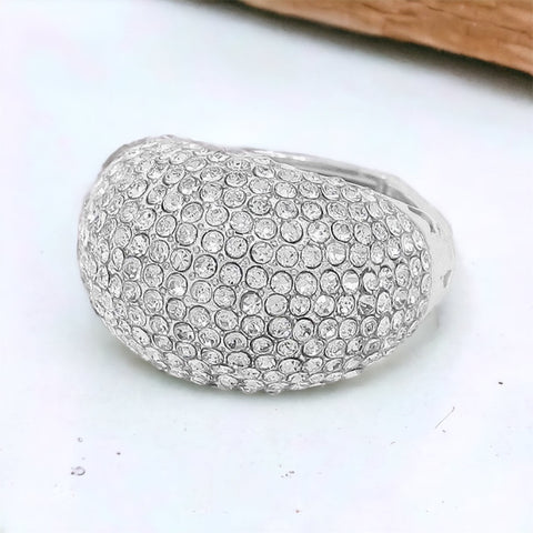SCARLETT - clear silver pave stretchable rhinestone ring