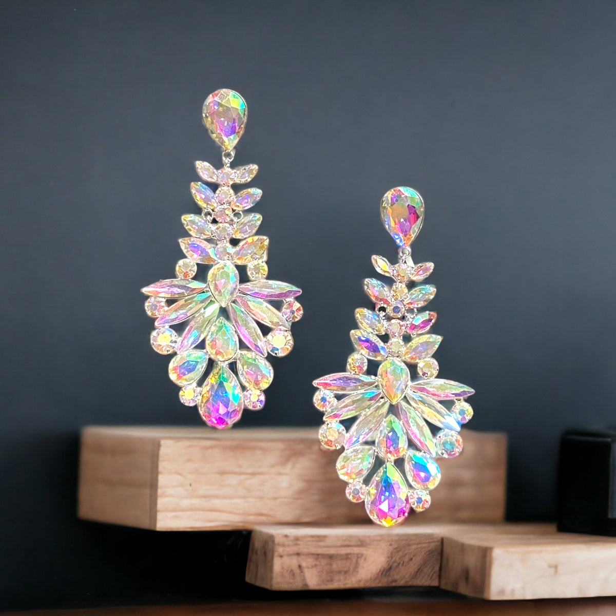Lark - AB floral crystal rhinestone earrings
