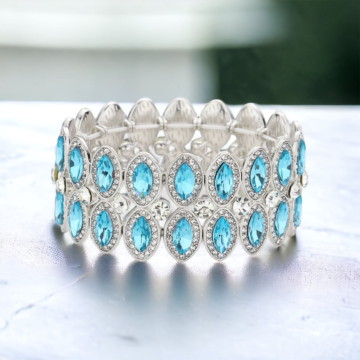 Kayla - clear teal marquise crystal rhinestone stretch bracelet