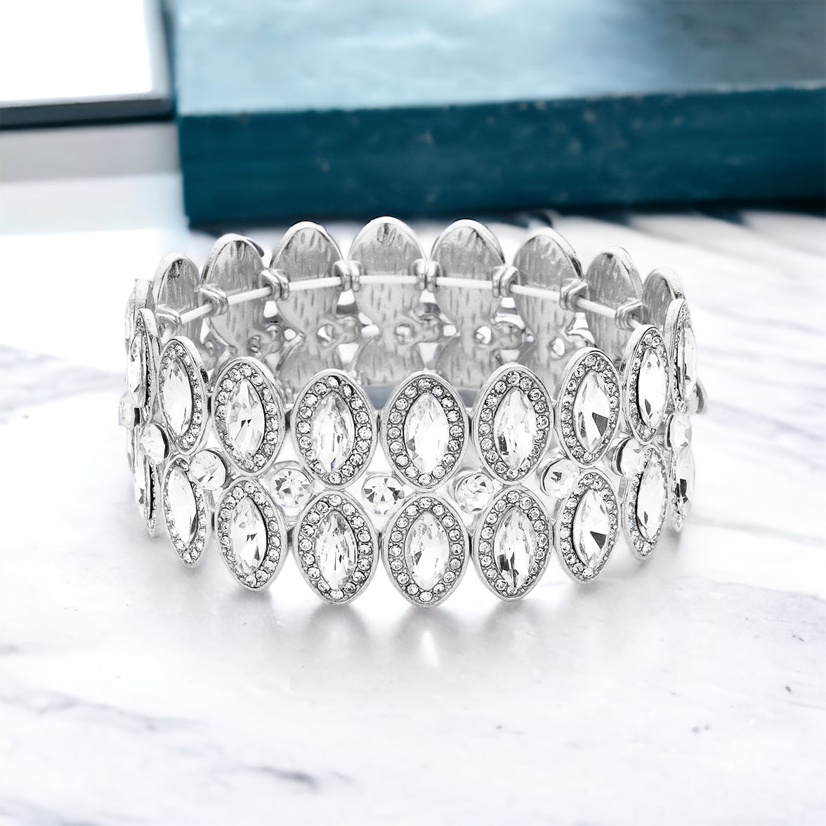 Kayla - clear silver marquise stretch rhinestone bracelet