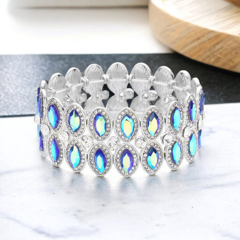 Kayla - clear teal ab marquise crystal rhinestone stretch bracelet