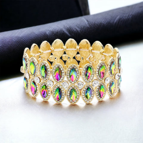 Kayla - vitrail gold marquise stretch rhinestone bracelet