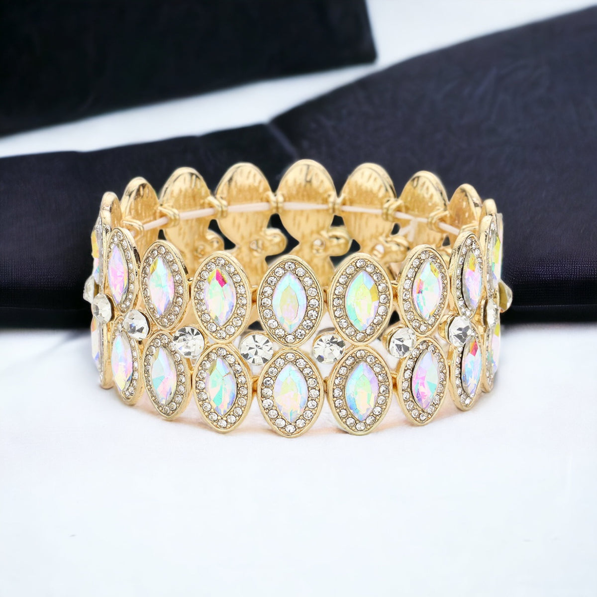 Kayla - ab gold marquise crystal rhinestone stretch bracelet