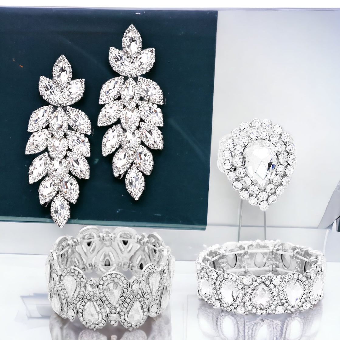 Sydney - clear silver marquise rhinestone jewelry set