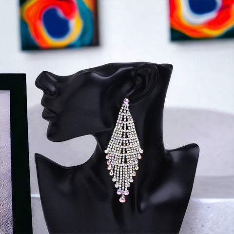 Kylie - ab silver rhinestone chandelier earrings (hypoallergenic)