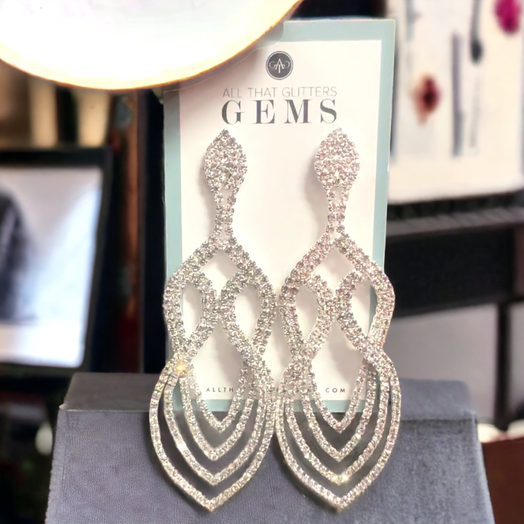 Baby Cindie -clear silver geometric rhinestone earrings