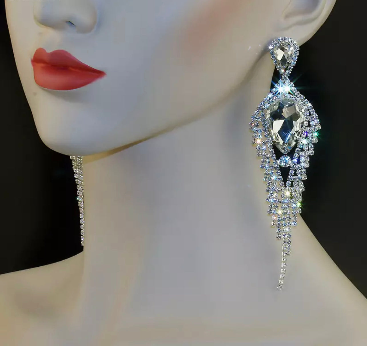 Giavanna - clear silver marquise teardrop rhinestone earrings