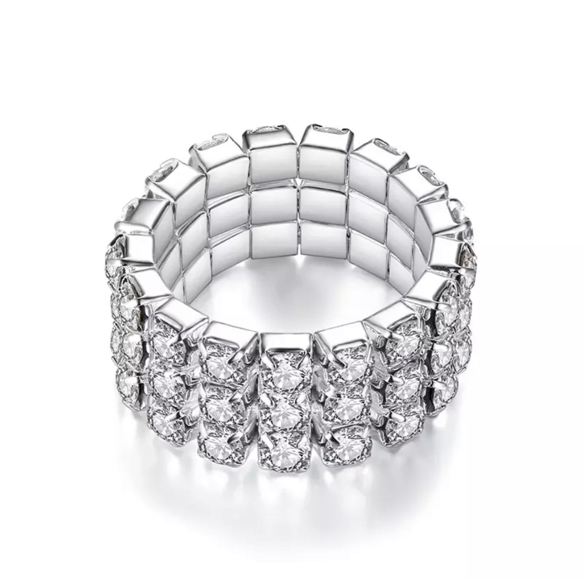 Madison - clear silver 3 row stretch ring