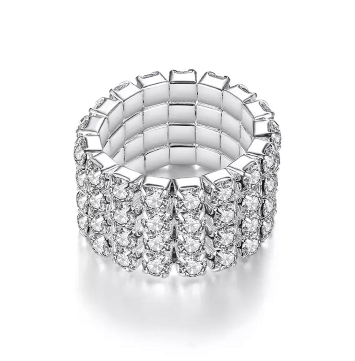 Madison - clear silver 4 row stretch ring