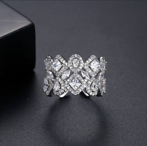KINLEY - Clear Silver CZ Marquise Adjustable Ring