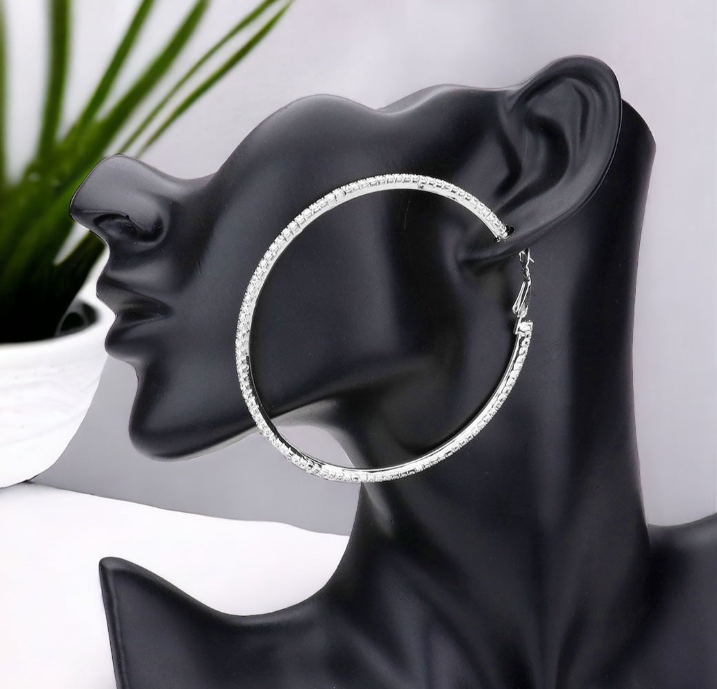 JOY - clear silver rhinestone hoop earrings