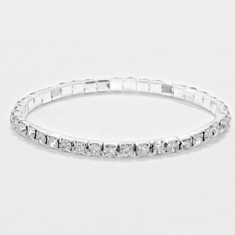 Madison -clear silver 1 row stretch rhinestone bracelet