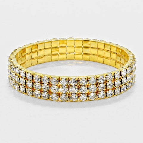 Madison - clear gold 3 row stretch bracelet