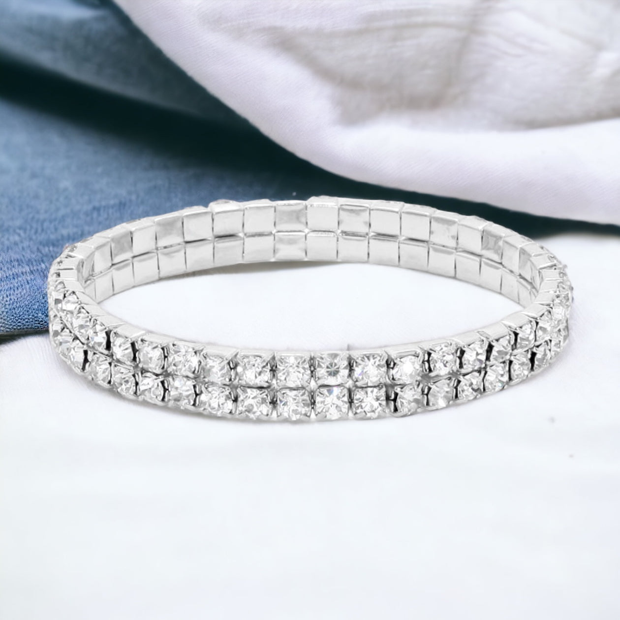 Madison - clear silver 2 row stretch bracelet
