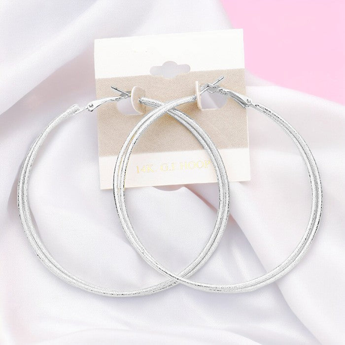 VEGA - 14k White Gold Filled Double Textured Hoop Earrings