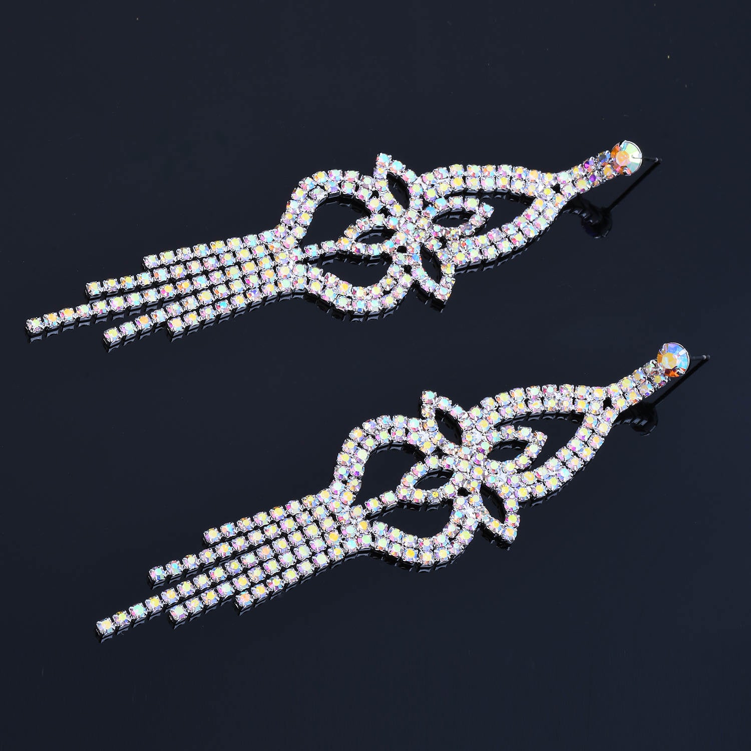 Flora - ab silver dangle rhinestone earrings