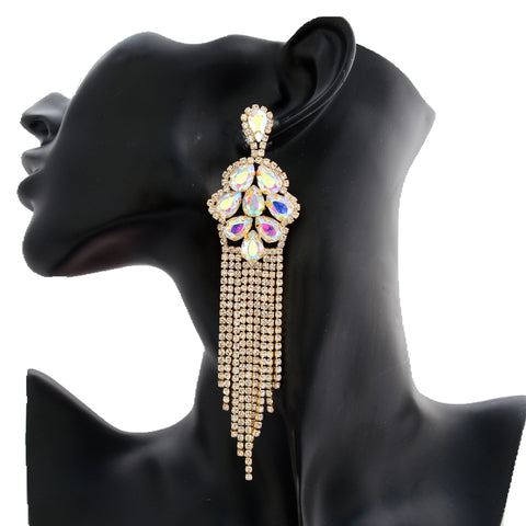 Aaliyah -clear ab gold dangle rhinestone earrings