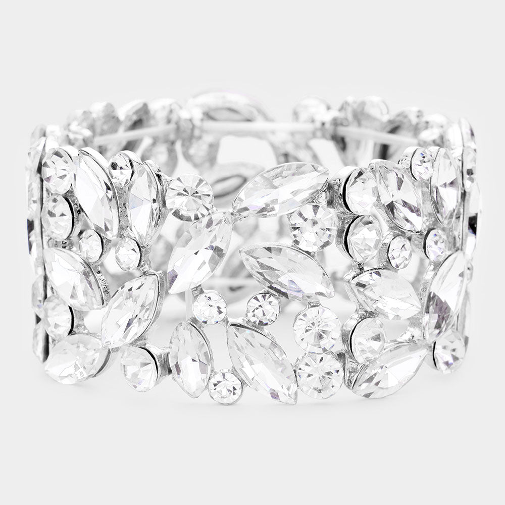 Ashanti - clear silver floral stretch rhinestone bracelet