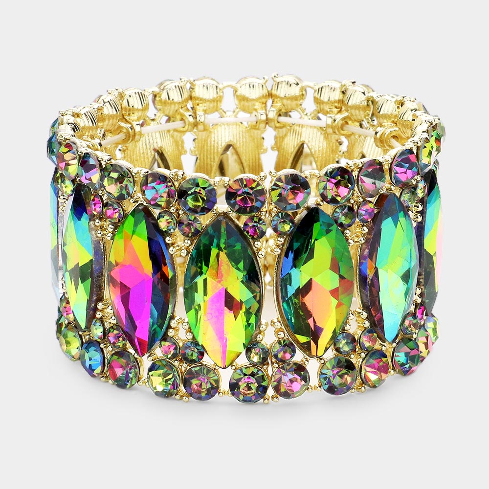 Bree - Vitrail gold marquise crystal rhinestone stretch bracelet