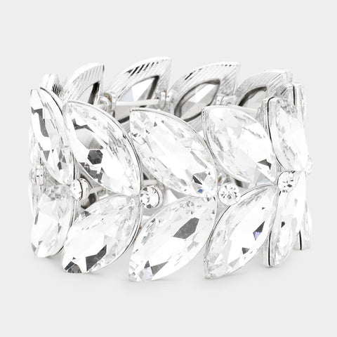 Eve - clear silver marquise crystal stretch rhinestone bracelet