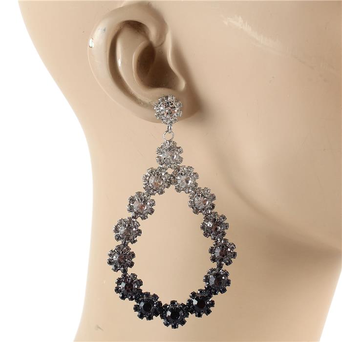 Anya - black clear silver ombre  rhinestone teardrop earrings