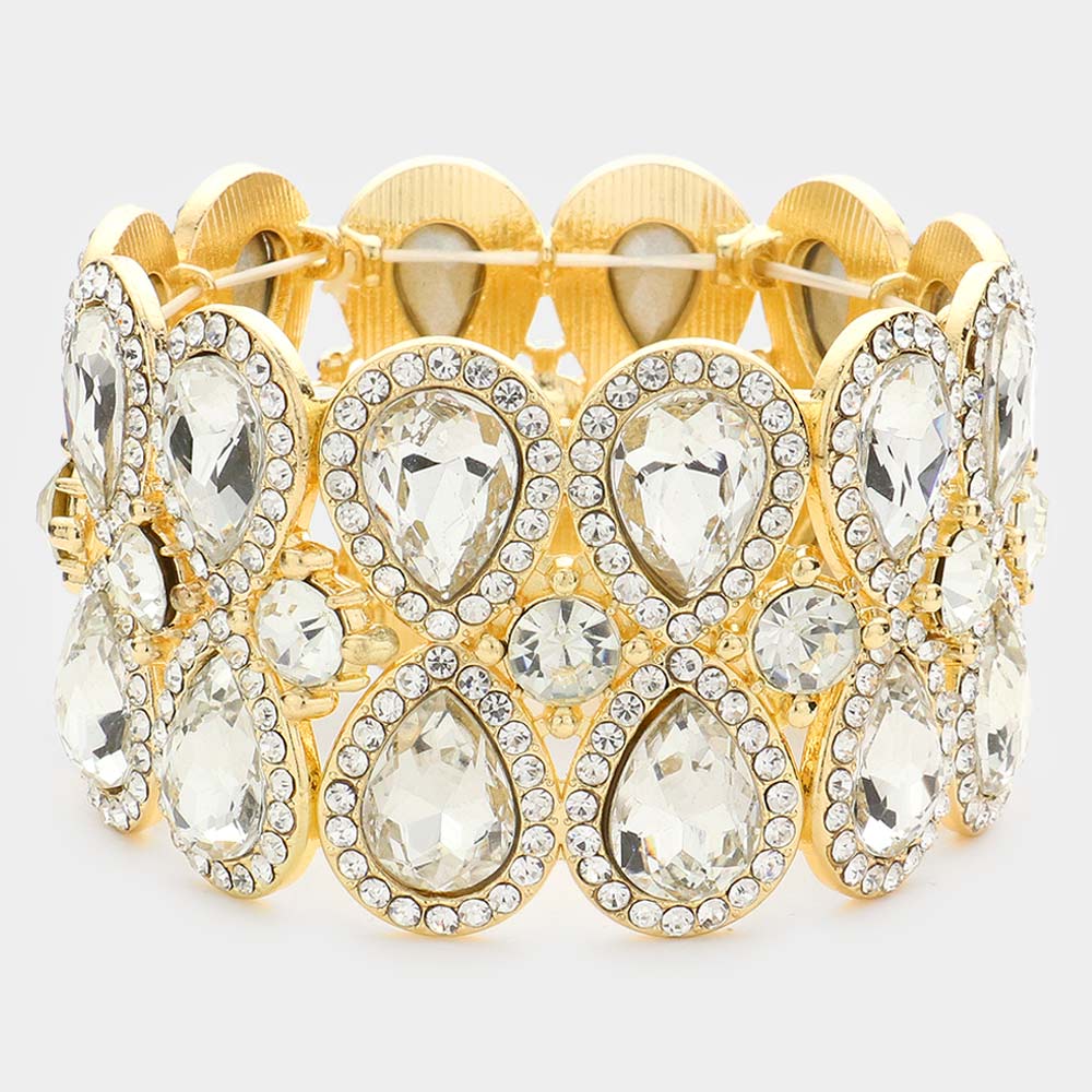 Gina - clear gold pave accented teardrop rhinestone bracelet