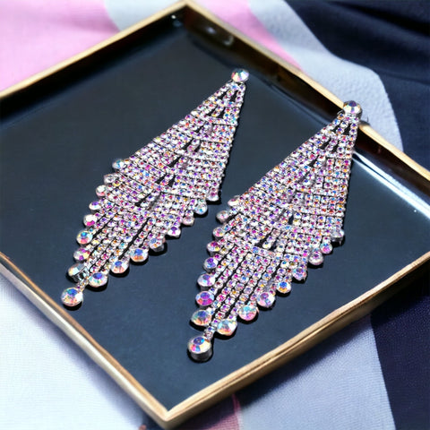 Kylie - ab silver rhinestone chandelier earrings (hypoallergenic)