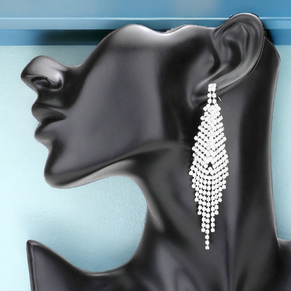 JALISSA - Clear pave crystal rhinestone fringe earrings