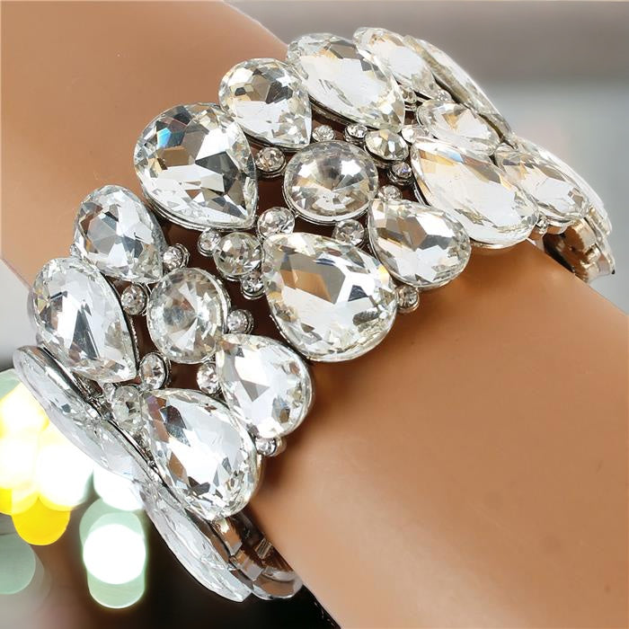 Lauren - clear crystal double teardrop rhinestone stretch bracelet
