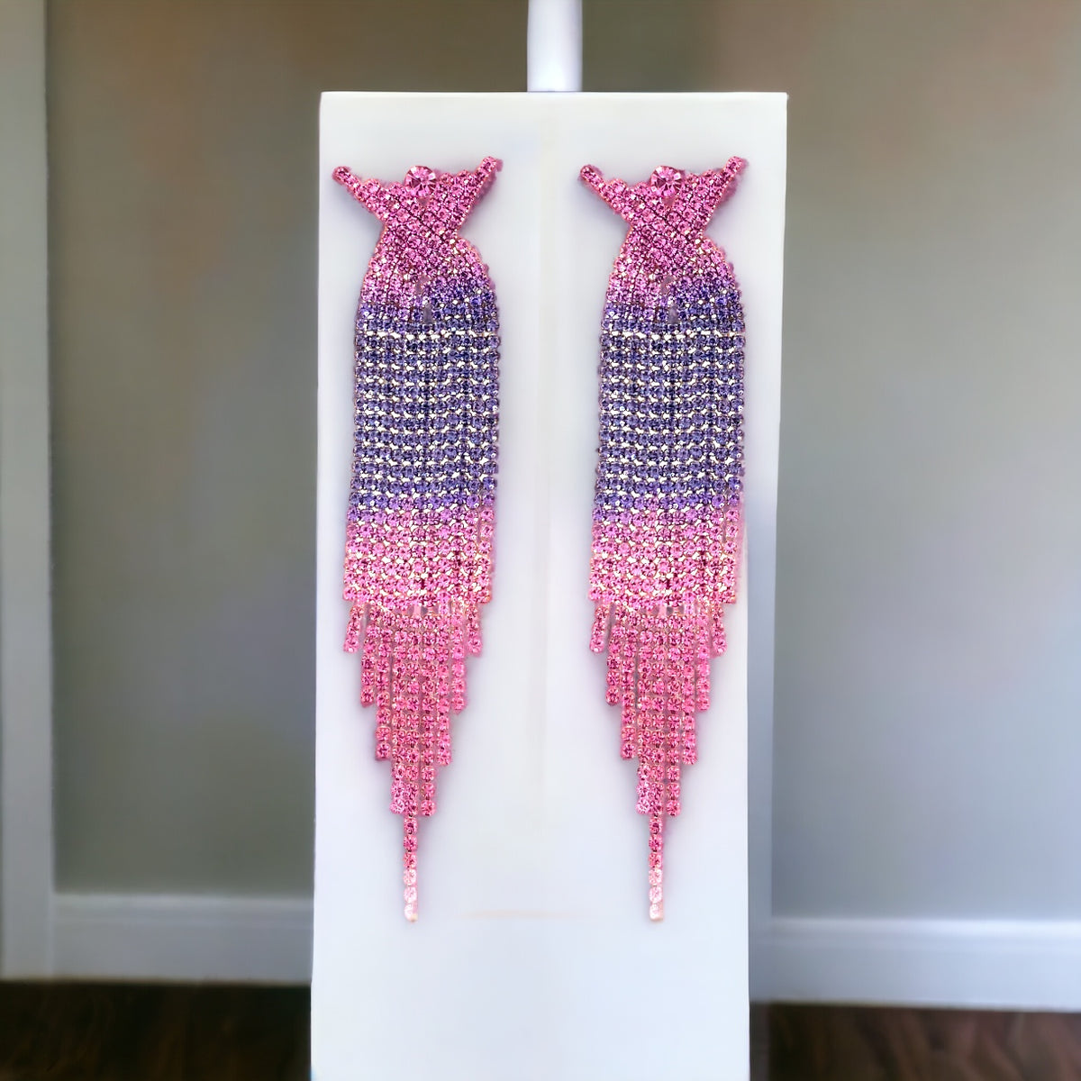 Solange - purple pink silver ombre dangle rhinestone earrings