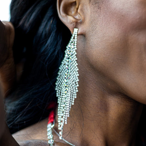 KIMORA - AB Clear Fringe Rhinestone Earrings
