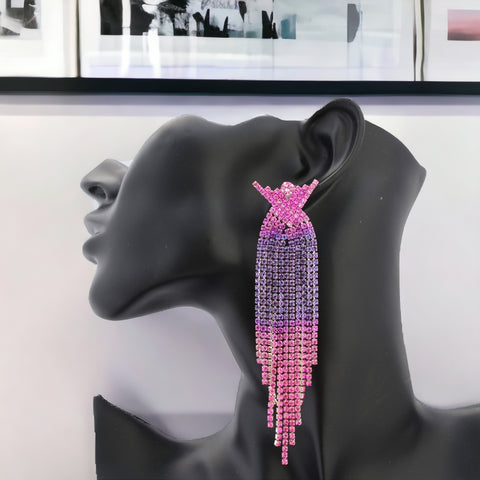 Solange - purple pink silver ombre dangle rhinestone earrings