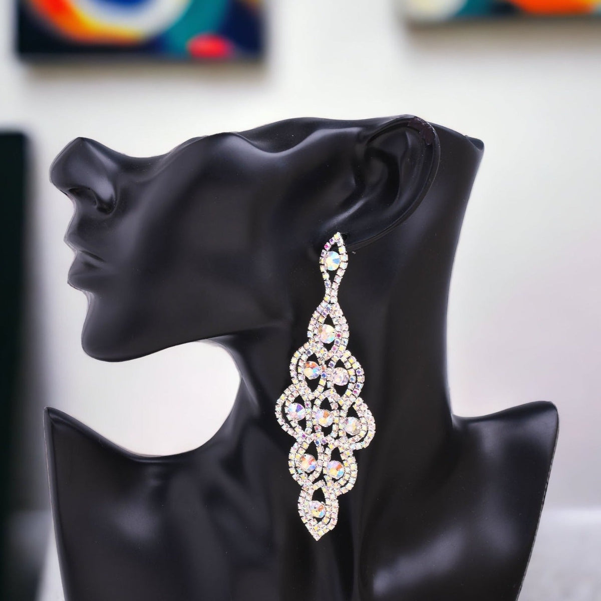 AMBER - ab silver rhinestone drop earrings