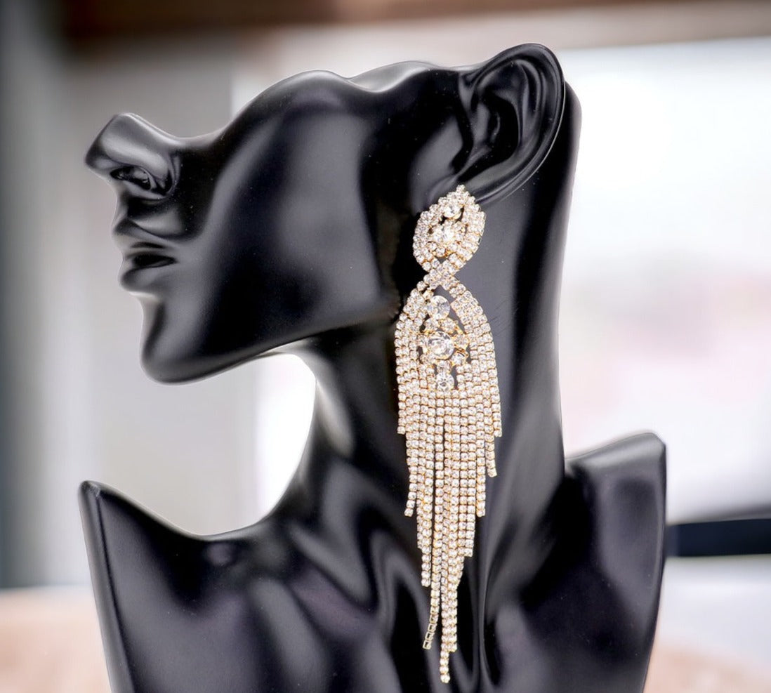 DIVINE – clear gold dangle rhinestone earrings