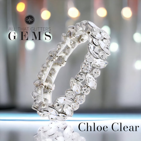CHLOE - clear silver marquise crystal rhinestone stretch bracelet