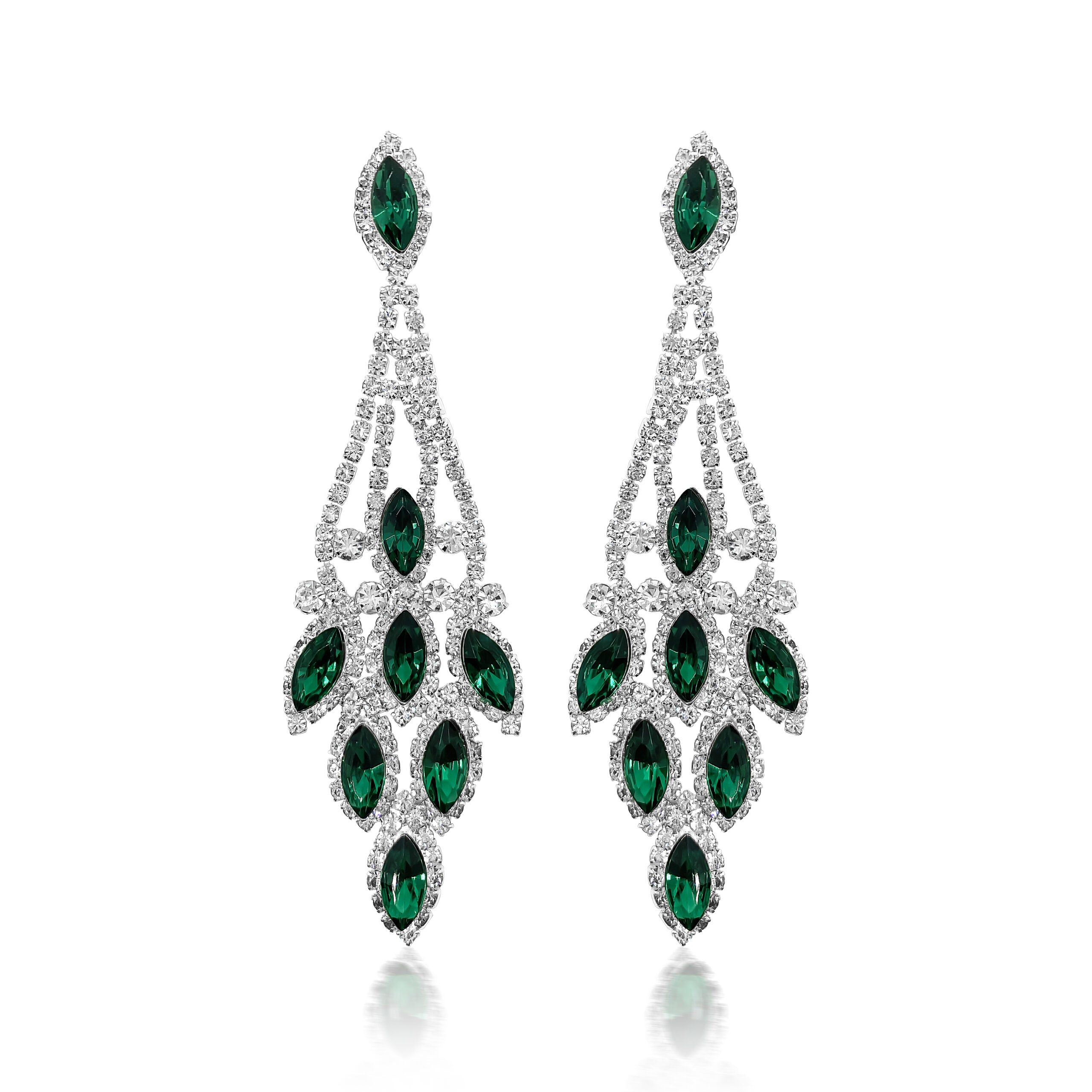 Indira - clear emerald green rhinestone earrings