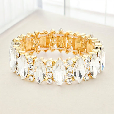 KARA - clear gold marquise stretch rhinestone bracelet