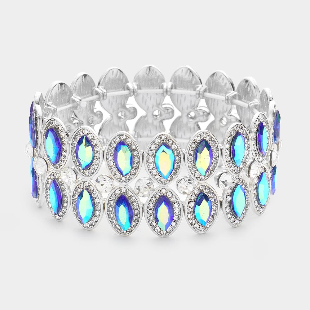 Kayla - clear teal ab marquise crystal rhinestone stretch bracelet