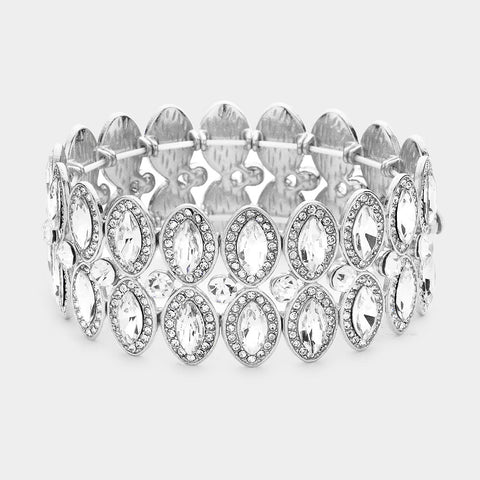 JAZZY - clear silver 4 piece marquise rhinestone jewelry set